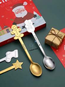 1 Pieza/Set, Cuchara de Navidad personalizada y grabada con láser, adecuada para regalos de Navidad, reuniones familiares, regalos de cumpleaños, compañeros de clase, mejores amigos, novio/novia, se puede usar para revolver, café, sopa y otras funciones múltiples.