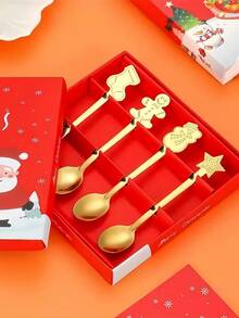 1 Pieza/Set, Cuchara de Navidad personalizada y grabada con láser, adecuada para regalos de Navidad, reuniones familiares, regalos de cumpleaños, compañeros de clase, mejores amigos, novio/novia, se puede usar para revolver, café, sopa y otras funciones múltiples.