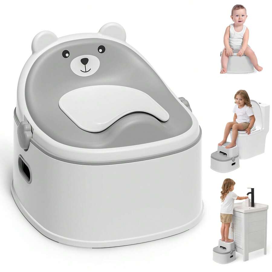 3-In-1 Toddler Potty Training Toilet Seat, Adjustable, Foldable Potty Chair Adapter With Ergonomic Design And Space-Saving Structure For Kids, Boys And Girls - 灰色 - 查看 1