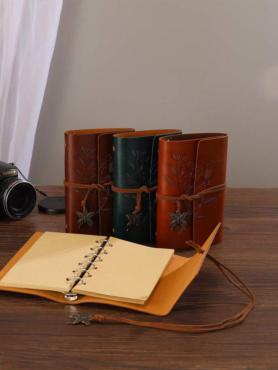 A7Leather Notebook Diary, Kraft Paper, Vintage Spiral Bound Notebook Refillable Dairy Sketchbook Travel Journal To Write In With Blank Pages, Souvenir, Suitable As Gifts For Girls - Multicolor - View 1