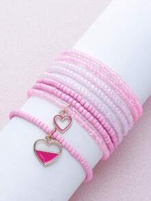 9件装绿色种子珠心形吊坠手链套装，适合日常佩戴，沙特国庆节节日礼物 - 綠色 - 查看 8