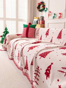 1 Stück Weihnachts-Chenille-Sofaüberwurf, ganzheitliche Weihnachts-Feiertags-Dekorative Sofabezug, haustierfreundlicher Kraterschutz für Sofas, maschinenwaschbar, Heimdekoration geeignet für L-förmige Kombinations-Sofas und 1/2/3/4-Sitzer-Sofas (separat erhältlich), Weihnachtsgeschenk