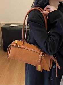 Fashionable New Women's Retro One Shoulder Baguette Bag, Elegant Metal Buckle Strap Decor, Mature High-End Quality, Suitable For Travel, Shopping, Dating, Versatile