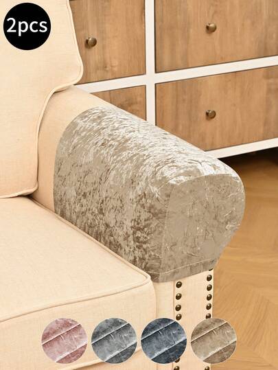 2 st. champagnefärgade armstödsöverdrag i sammet för soffa (med 4 klämmor inkluderade), klassisk minimalistisk design, dammtäta armstödsskydd med hög elasticitet, kattrepsskyddande, avtagbara och tvättbara, lämpliga för vardagsrum, arbetsrum, sovrum, soffarmstöd, ljusgrå, mörkgrå, rosa