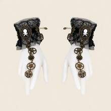 1pc Vintage Pirate Steampunk Gear Lace Skull Mechanical Finger Ring & Bracelet Set For Women