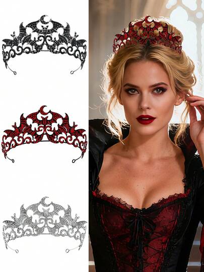 1pc Gothic Halloween Costume Headband Bat Rhinestone Crown For Women Men Vintage Photo Props Accessory