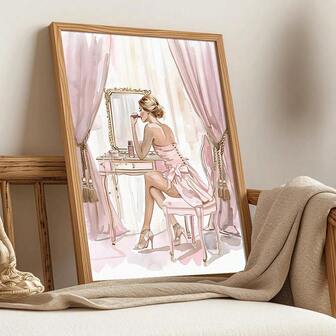 1 st inramad/oramad elegant kvinna feminin fåfänga snygg skönhet modeposter sminkrum väggkonst kanvastryck minimalistisk skönhetssalongdekor funky målning för flickrum, sovrum, vardagsrum, modern heminredning