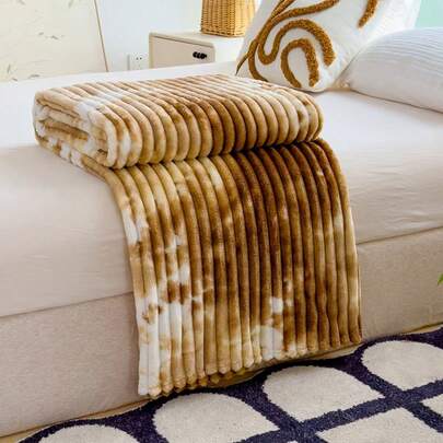 1pc Solid Color Printed Throw Blanket, Minimalist Style Polyester Taffeta Fleece Sofa Cover, Warm & Breathable For Living Room, Bedroom, Garden