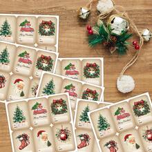 90pcs/15sheets Vintage Christmas Gift Tags, Adhesive Name Tags Festival Labels With Christmas Tree, Jingle Bell, Garland, Boots & Holiday Designs, Retro Paper Tags For Christmas Gift Stickers, Paper Bag Stickers, Closure Stickers, Name Stickers Holiday Decorations, Festive Party Supplies