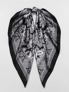 1pc Women's 90cm Paisley Printed Bandana, Simulated Silk Headband, Large Square Scarf, Versatile Hair Band And Headband, Fashion Neck Wrap, Ideal For Dressing Up Your Look, Casual Or Elegant Outfits, Daily Wear, Travel, And Chic Gift Idea - 黑色 - 查看 3