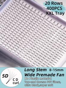 800PCS 20 Rows XXL Tray Long Stem 5D Narrow Fans,400 PCS Wide Fans, Ultra-Light Volumized Soft Ultra Dark Flat Stem Base Imported Korean PBT Fiber Premade Volume Fans Eyelash Extensions 0.07 C D Curl 8-15mm Mixed Trays Handmade Individual Lash Premade Fans Eyelash Extensions For Beauty Salon Premium Professional