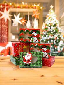 6pcs Assorted Christmas Cookie Gift Boxes – Santa/Reindeer/Snowman Designs, Festive Paper Packaging, Window Design | For Christmas/New Year Gift-Giving, Home/Party Decor & Holiday Candy Packaging - Multicolor - View 1