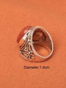 1枚仿古镀银椭圆形砂岩戒指