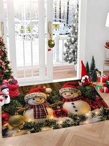 Dywan HKStorage 1 szt. z kryształowego aksamitu z bałwankiem i reniferem, dekoracja świąteczna, zmywalna mata podłogowa, odpowiednia do salonu/sypialni/akademika/na kemping, duży dywan do wewnątrz/na zewnątrz, prostokątny, antypoślizgowy, wykonany maszynowo, poliester