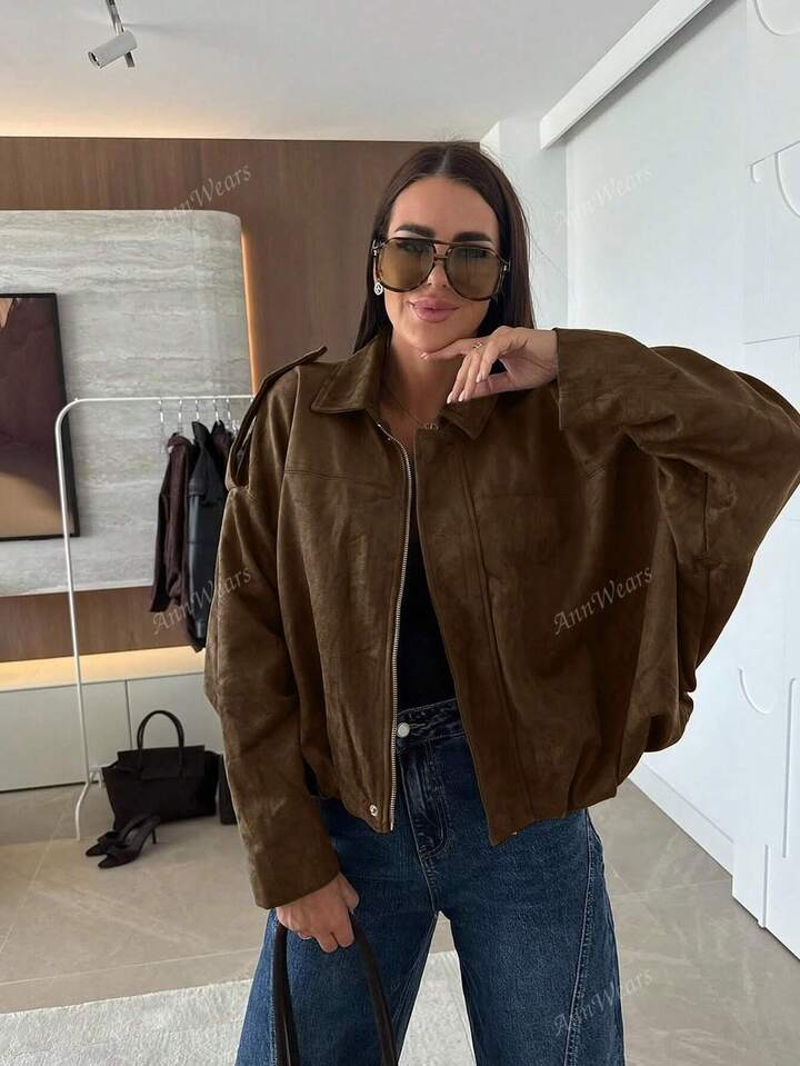 Veste décontractée ample à manches longues synthétique à simple boutonnage pour femmes, pour le printemps. Veste militaire verte courte avec boutons métalliques pour poches, convenant pour le printemps et l'automne pour femmes