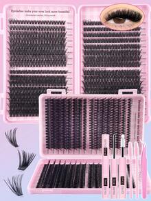 640/624/608片蓬松卷翘DD型8-16mm混合DIY睫毛嫁接套装，包含DIY下睫毛、睫毛调色盘、高容量柔软单簇睫毛，搭配粉色底卡，轻松打造蓬松自然的Y2K蝴蝶妆效，在家即可轻松DIY睫毛。套装包含睫毛胶水和DIY睫毛镊子（下睫毛+10D+20D+30D+40D+50D+60D+80D+100D）。睫毛簇套装，假睫毛。 - 彩色 - 查看 15