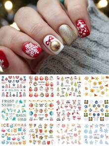12 modele în 1 buc Crăciun și Anul Nou apă unghii decalcomanii Nail Art autocolante om de zăpadă cadou cerb fulgi de zăpadă glob de cristal stele model filigran manichiură decor unghii consumabile pentru femei și fete