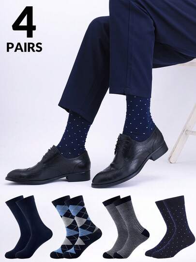 1/2/4/8 Pairs Men's Crew Socks, High-Top Solid Color Sailor Socks, Business Socks, Plaid Socks, High-Quality Sports Socks, European Size, Long Socks, Black Socks, Blue Socks, Autumn/Winter Style, Autumn Crew Socks, Striped Plus Size Versatile Style.