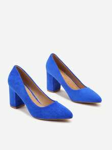 Élégantes Escarpins à Bout Pointu et Talon Bloc - Chaussures de Bureau Classiques pour Femmes - Bleu azur - Voir 5
