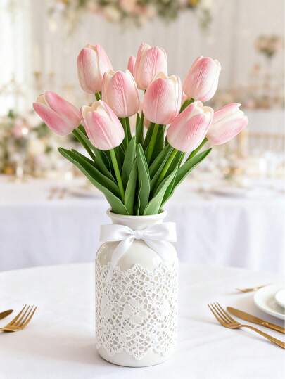 1/5/10/20pcs Lifelike Gradient Pink Artificial Tulips, Suitable For Home Decor, Valentine's Day Gift, Hotel, Party, Wedding, Tabletop Decoration, Beautiful Scentless