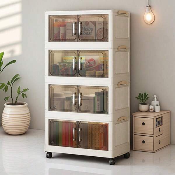 Extragroße Kapazität 360° drehbare Räder Schwerlast Kunststoff Mehrstufiger Aufbewahrungsschrank, mit transparenten Regalen und oberer Vitrine, geeignet für Zuhause, Büro, Bücher, Kleidung - platzsparendes modernes Design, stabiler Aufbewahrungsschrank, Aufbewahrung & Organisation, Kleiderschrank Organisation & Aufbewahrung, Aufbewahrung, Organisation & Aufräumen, Schrankspeicherung & Organisation, Stapelbarer Stauraum, Schrankspeicherung, Kleiderschrank, Kleiderschrank Organizer, Aufbewahrungsbehälter, Schlafzimmer Aufbewahrung & Organisation, Schubladenaufbewahrung
