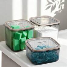 1pc/2pcs Plastic Laundry Detergent Storage Box, Multifunctional Bathroom Organizer And Storage Container For Laundry Powder, Bath Bombs, Fragrance Boosters, Space-Saving Kitchen And Laundry Room Storage, Lightweight Laundry Organizer, Cabinet/Countertop Storage Box, Suitable For Dishwasher Tablets, Dish Soap, Durable Plastic Laundry Powder Box With Lid, Suitable For Laundry Room, Bathroom Organization And Home Storage - Transparent Black - View 1