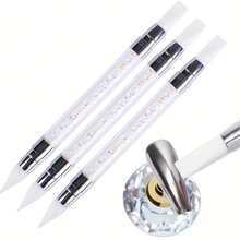 Nail Art Pen, Dual-Ended Silicone Pen For Nail Design, Hollow Carving, Gradient Application, Dotting, Rhinestone Adhesion - Nail Art Tool - 白色 - 查看 4