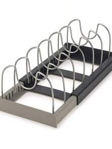 This Multi-Functional Adjustable Kitchen Storage Rack Features An Extendable Design, Compatible With Cabinets And Countertops. It Combines Lid Rack, Dish Rack, And Utensil Storage Functions In One, Saving Space And Organizing Efficiently. The Rust-Resistant And Durable Product Is Easy To Clean. Suitable For Home Kitchens, Small Apartments, Rental Dorms, And More. This Is A Practical Choice For Homemakers And Storage Enthusiasts Who Seek A Tidy Kitchen. - Grey - View 8