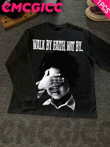 EMCGICC Manfinity Y2k Thin Long Sleeved T-Shirt For Men,Graphic T Shirt Cotton 220g,Fashionable Hip-Hop For Men -  Long Sleeve T-Shirts, Funny Vintage Shirts,Regular Fit, Street Style, Digital Print,  Ideal Gift - 黑色 - 查看 1