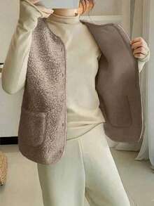 秋冬仿羊毛背心，复古风格女式无袖夹克，毛皮衬里马甲