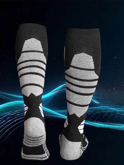1 Pair Men's Winter Ski Socks, Unisex Snowboard Thick Knee,High Outdoor Sports Socks For Hiking, Ice Skating, Skiing, Cozy Socks