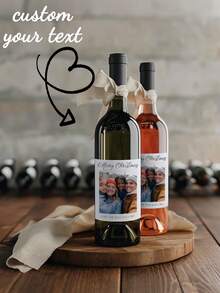 1-50 pièces Étiquettes de vin photo de Noël personnalisées, texte personnalisable, cadeaux de Noël personnalisés/faveurs de fête de Noël/étiquettes de Noël/cadeaux photo de vacances/cadeaux de vin de fête de Noël, cadeaux de Noël convenant aux membres de la famille et aux cadeaux de fête de Noël.