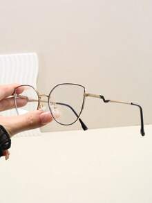 1pc Cat Eye Round Frame Decorative Glasses For Phone, Computer, Reading, Available In Multiple Colors, Fashion Versatile Women Non-Prescription Glasses