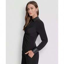 DKNY Women's Twist-Front Contrast-Trim Top | - màu đen - Xem 3
