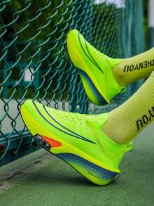 L.S.W.P Men's Air Cushion Road Running Shoes - Shock-Absorbing Fitness Sneakers, Stable Support Non-Slip EVA/Rubber Outsole - Lightweight Training Shoes Suitable For Marathon, Jogging, Daily Wear - Black/Blue/Purple Accent Design, Dynamic Pattern, Cushioning Support, High-Performance Sports Shoes, Energetic Lifestyle - Green - View 11