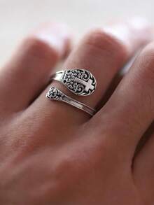 1 Stück modischer Blütenblatt-Kreuz-Jesus-Bibel-Verstellbarer Offener Ring für Männer & Frauen