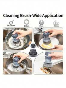 1 Stück multifunktionaler Topf- und Pfannreinigungsbürstenset mit Seifenspender und Ständer - langanhaltend Kunststoffschrubbbürste für Küchenspüle, Pfannen, Töpfe - manuell betriebenes Geschirrspülwerkzeug ohne Strom