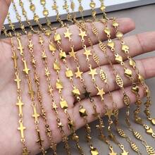 1 metro Cadenas de acero inoxidable con diseños de estrella, corazón y cruz a granel - Suministros para hacer joyas DIY y accesorios