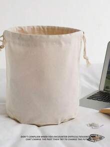 1pc Canvas Round Bottom Drawstring Bag Storage Pouch Bucket Bag Built-In Bag Vegetable Basket Inner Bag Miscellaneous Bag Dustproof