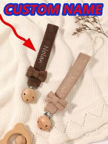 2pcs Personalized Embroidery Name Baby Pacifier Clip Cute Polka Dot Print Customized Patterns For Boys And Girls, Custom Baby Pacifier Clip Universal Soothing Clip, Suitable For Halloween, Baptism, Thanksgiving, Christmas Gifts Baby Shower Family Decorations Gifts ,Travel Organizer - 彩色 - 查看 2