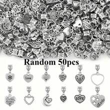 8/16/32/50 pezzi Set di ciondoli a forma di cuore in argento - Ciondoli in lega d'argento anticato, adatti per la realizzazione di gioielli, collane e bracciali