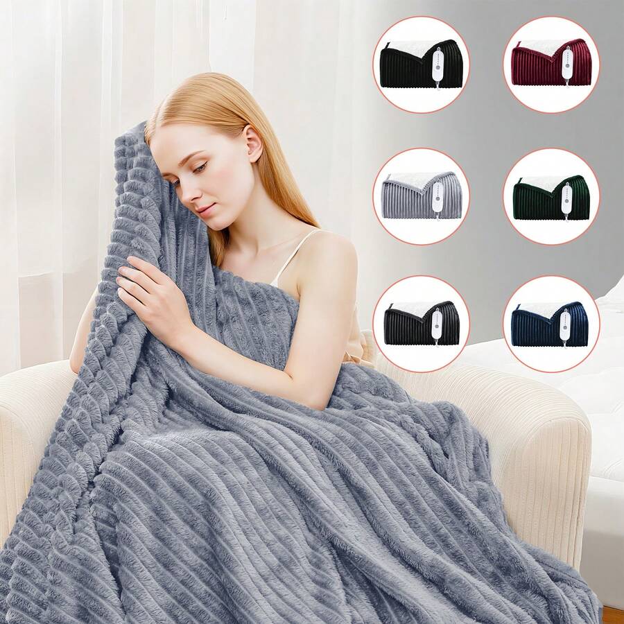 Heated Blanket Electric Soft Flannel Sherpa Heater 5 Heat Settings And 10 Hours Auto Shut-Off Heating Blanket Over-Heat Protection Machine Washable