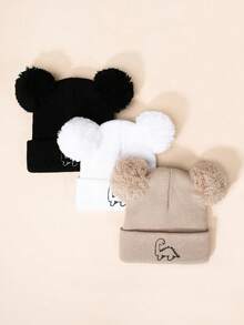 3 Stück/1 Stück Plüsch Dinosaurier bestickte Strickbeanie, Ski warme Baby Jungen Mädchen Unisex Mützen, Y2K Stil Outdoor kältebeständige Strickmütze, vielseitige lässige Winter Warme Beanies, geeignet für den täglichen Gebrauch und als Kostüm - Strickmütze - Übersicht 3