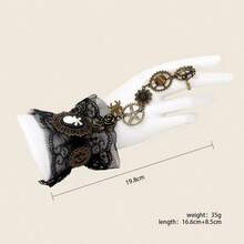 1pc Vintage Pirate Steampunk Gear Lace Skull Mechanical Finger Ring & Bracelet Set For Women