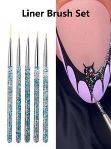 Cepillo de uñas, Set de 1/5/15 piezas de brochas de arte de uñas con brocha delineadora, herramienta de estipulación, brocha para acrílico y gel para diseño de uñas, pulido UV, pintura, detalles de arte de uñas - Mango multicolor con brillo, herramientas de arte de uñas, herramienta de estipulación, set de arte de uñas con puntas de estipulación, bolígrafo de doble cabeza con gema de cristal, piedra de cristal, herramientas de decoración DIY de arte de uñas