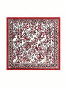 1pc Women's 90cm Paisley Print Square Scarf, Fashion Faux Silk Bandana And Headscarf, Versatile Neck Wrap Or Chest Shawl, Lightweight Satin-Feel Accessory For Hair, Daily Wear, Travel, Summer Outfits, And Chic Gift Idea For Women - 黑色 - 查看 10