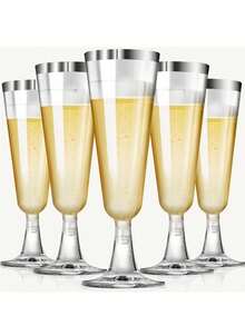 5/10 Pieces Reusable 4.5 Ounces Clear Plastic Champagne, Clear Plastic Champagne Flutes, Shatterproof Plastic Cups For Parties, Weddings And Large Events Back To School, Suitable For Weddings And Outdoor Celebrations, Champagne Flutes Plastic