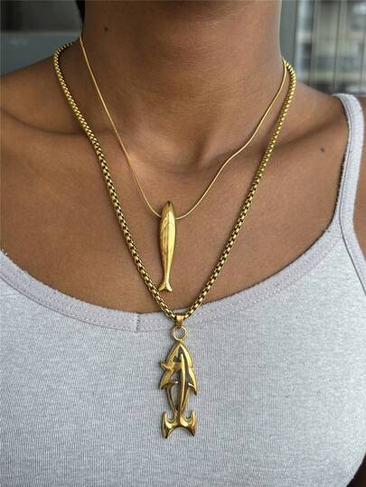 New Stainless Steel Jewelry Fish Pendant Necklace, Gold Color, DIY Ocean Series Necklace Accessories