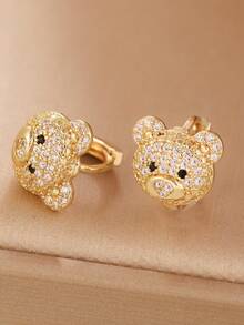 1 Paar süße Bären Ohrstecker aus kubischem Zirkonia, geeignet für den täglichen Gebrauch von Frauen