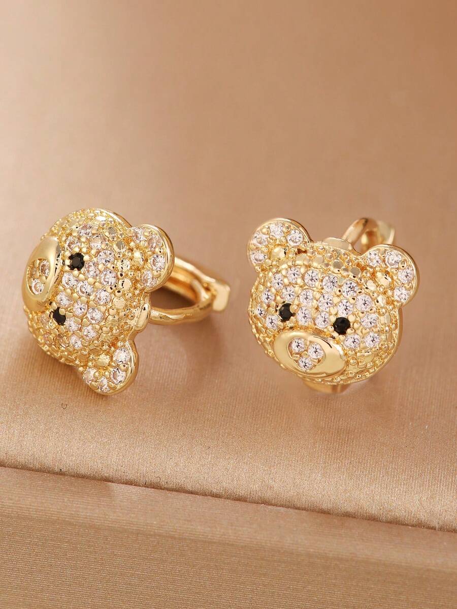 1 Paar süße Bären Ohrstecker aus kubischem Zirkonia, geeignet für den täglichen Gebrauch von Frauen